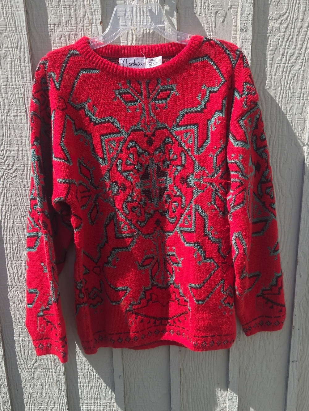 Vintage 80s Carducci Red Geometric Knit Sweater Retro